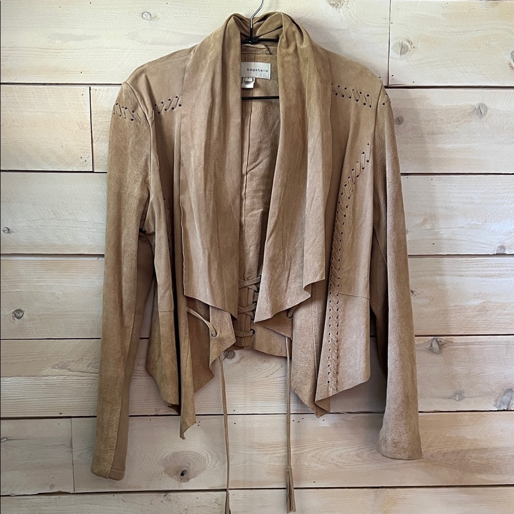 Bagatelle Leather Jacket Cropped Drape Open Front sz L